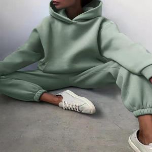 Women's Tracksuit Casual Solid Long Sleeve Hooded Sport Suits Autumn Warm Hoodie Sweatshirts and Long Pant Fleece Two Piece S