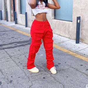 Women's Red Stacked Sweatpants High Waist Tracksuits Y2K Harajuku Joggers Streetwear Mall Goth Cargo Pants 2021 Safari Trouse