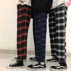 Korean Ins Harajuku BF Style Retro All-Matching Slim Couple Plaid Casual Straight-Leg Trousers Couple's Pants Fashion