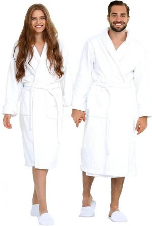Luxury Cotton Terry Shawl Collar Robe with Slippers for Men & Women 100% Combed Terry Unisex Spa Robe