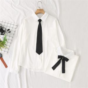 Autumn White Women Blouses School Shirt Long Sleeve Tops Black With Tie Bow Japanese Korean JK Style Female Shirts Lapel Blusas