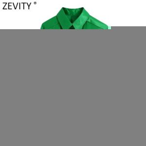 Zevity New Women Simply Single Breasted Green Satin Smock Blouse Office Lady Long Sleeve Business Shirts Chic Blusas Tops LS9844