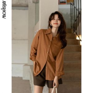 MISHOW 2021 Autumn Shirts For Women Solid Office Lady Loose Turn Down Collar Button Up Casual Female Tops MXA38C0142