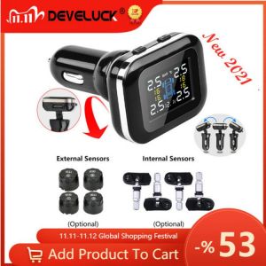 Develuck Car TPMS Cigarette Lighter Digital tpms  Car Tire Pressure Alarm System  USB Port Security Alarm Systems tire pressure