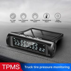 Car Truck Tire Pressure Monitoring System 14 Bar LCD Screen Lorry TPMS Solar Tire Pressure Real-Time Alarm 6PCS External Sensor