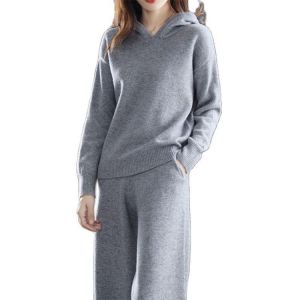 Casual sports knit suit 2021 autumn and winter loose hooded sweater + wide leg pants two-piece fashion women's clothing