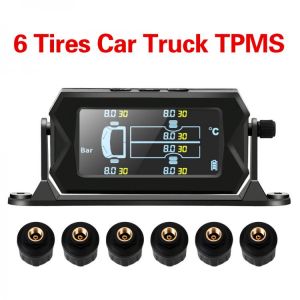Car RV Truck TPMS With 6 External Sensors Wireless Digital LCD Alarm Tire Pressure Monitoring System Solar Power & USB Chargin