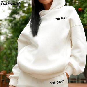 Two Piece Set Print Oversize Fleece Women's Set Sport Casual Tracksuit Winter 2020 Female Hooded Long Sleeve Hoodie Pants Sui