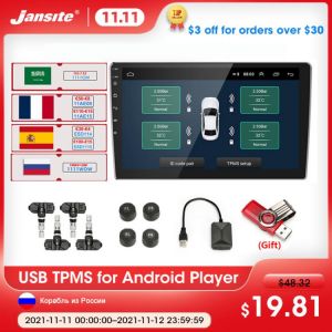 Jansite USB Android TPMS Car Tire Pressure Alarm Monitor System For vehicle Android player Temperature Warning with four sensors