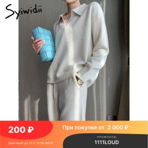 Syiwidii Women's Knitted Suit Winter Tracksuit 2021 Warm Sweater Pants Two-piece Set Autumn New Casual Outfit Pullover Trouse