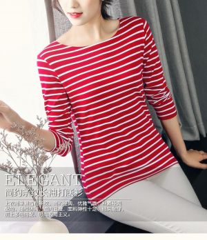 2019 new long long sleeves and black and white stripes render unlined upper garment in autumn and winter cotton T-shirt