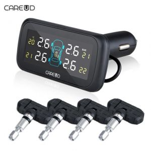Auto Car Wireless TPMS Tire Pressure Monitoring System with 4 Sensors LCD Display Monitor Cigarette Lighter Socket CAREUD U903