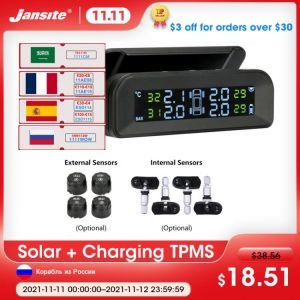 Jansite TPMS Car Tire Pressure Alarm Monitor System Real-time Display Attached to glass wireless Solar power tpms with 4 sensors