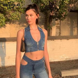 Vintage Fashion Denim Tank Top Women 2021 Summer Hot Skinny Crop Tops Chic Street Style Hot Girls Beach Tops Sexy Party Club Top