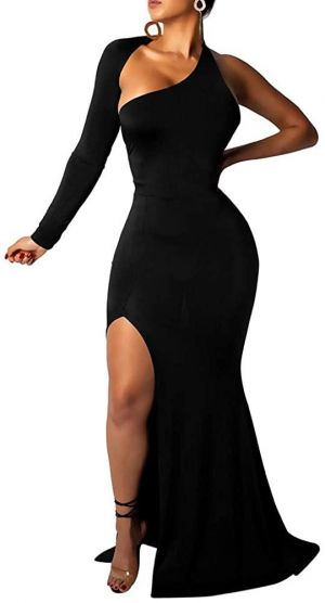 BEAGIMEG Women's Sexy Elegant One Shoulder Backless Evening Long Dress