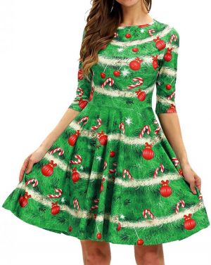 GLUDEAR Women's 3D Print Short Sleeve Unique Casual Flared Midi Dress