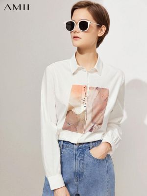 Amii Minimalism Blouse For Women Office Lady Printed Full Sleeve Button up Shirts Elegant Blouses Autumn Blusas Tops 12130298