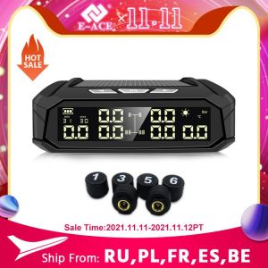 E-ACE K10 Solar TPMS Car Tire Pressure Alarm Monitor System Tyre Temp Digital Display Auto Security Alarm Systems with 6 sensors