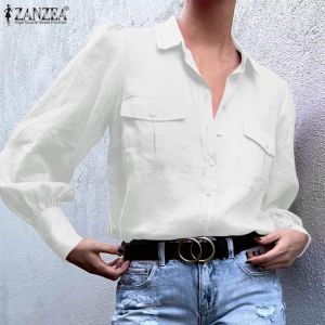 ZANZEA Stylish Shirts Women's Autumn White Tops 2021 Fashion OL Long Sleeve Blusas Female Casual Oversized Chemise Office Blo