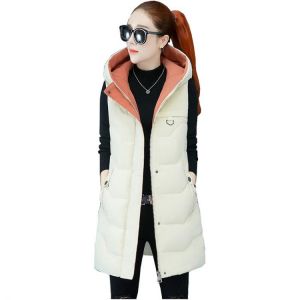 2021 Women Autumn And Winter New Down Vest Coat Female Mid-length Slim Vest White Duck Down Hooded Vest Thick Warm Clothing F040