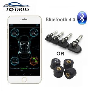 New TPMS Bluetooth 4.0 Tire Pressure Monitor System 4 Internal/External Sensor Works Android/iOS Mobile Phone APP Display