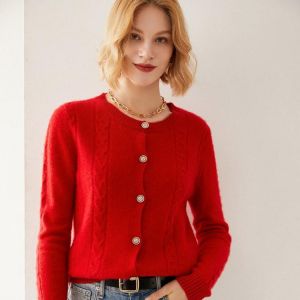 Autumn Winter Women's Sweaters Round Collar Long Sleeve Female Caridgan Coat 100% Wool Knitted Top Clothes Jumper Outwear Blo