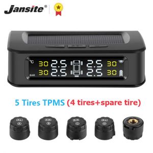 Jansite TPMS Car 5 Tire sensors Pressure Alarm Monitor System Display Solar charge pressure control Warning with Externa sensors
