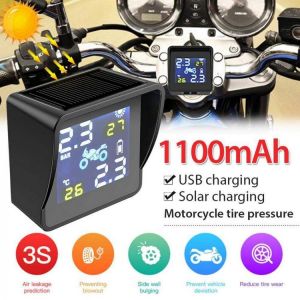 Solar Motorcycle Tire Pressure Monitoring Alarm System USB Charging TPMS 2020 Motor Alarm System With 2 External Sensors