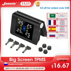 Jansite TPMS Wireless Car Tire Pressure Monitoring Intelligent System Solar Power LED Display with 4 Built-in or External Sensor