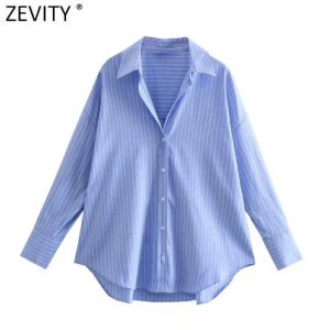 Zevity New Women Fashion Striped Print Casual Blouse Office Lady Single Breasted Business Shirts Chic Chemise Blusas Tops LS9719