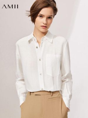 Amii Minimalism Office Lady Shirts Elegant Button up Shirts Fashion White Blouse For Women Loose Blusas Female Tops 12140759