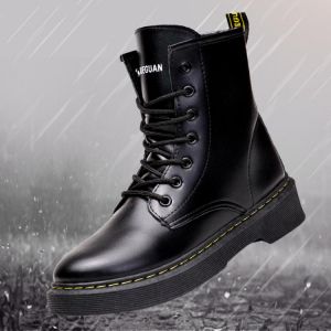 Autumn and Winter women's High boots pure black leather shoes high-quality Best-selling girls' Leisure Sports boots