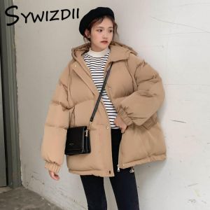 New 2021 Winter Women Short Jacket Warm Hooded Down Bubble Coat Oversize Thick Cotton Parkas Padded Korean Loose Casual Outwear