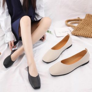Fashion Low-heeled Anti-skid Shoes Women Summer Autumn Skid-proof Square Toe Flat  Korea Style Sandals Shoes Shallow Simple Shoe