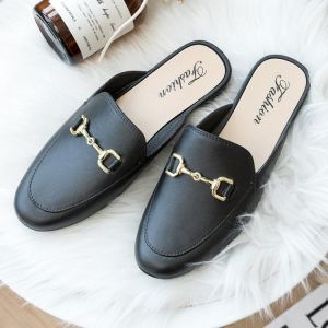 COZOK Women's Flat Shoes Luxury Mules Slip-on Shallow Single Shoes Spring Autumn Low Heel Casual Female Half Slippers Outdoor