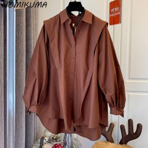 Nomikuma Korean Patchwork Blouse Shirt Causal Long Sleeve Turn-down Collar Women Top Autumn New Fashion Camisas Mujer 2021 6X598