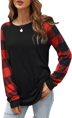 Aifer Womens Long Sleeve Shirts Crew Neck Pullover Sweatshirt Pattern Raglan Casual Tunic Tops