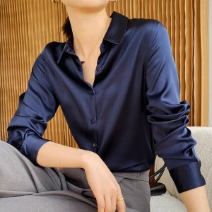 mulberry silk long-sleeved shirt  Women   Heavy silk basic models  Tops Blouse 100% Silk Shirt Blouse  Women