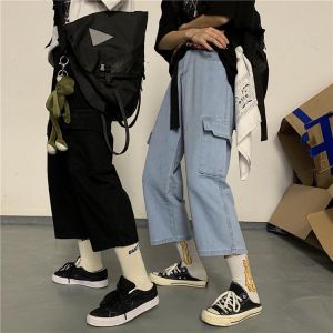 Women's Jeans 2021 Summer Korean Ins Harajuku Style Couple Loose Versatile Workwear Pants Straight Cropped Pants Fashion