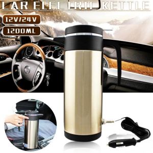 1200ML 12V/24V Car Heating Water Bottle Stainless Steel Electric In-car Kettle Travel Thermoses Auto Boiling Water Bottle