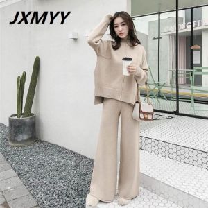 The drape knitting wide-legged pants suit two-piece women new winter cashmere sweater wide-legged pants western style suits
