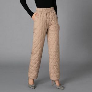 Women Wide Leg Pants High Waisted Casual Fleece Trousers Black Slim Autumn Thick Duck Down Pants Woman Warm Plus Size