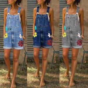 Tooling jeans women's slim Jumpsuit 2021 spring and summer new women's suspender shorts work clothes Street printed casu