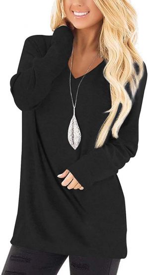 Jescakoo Tunic Tops for Leggings for Women Long Sleeve V Neck T Shirts Casual Loose Fit