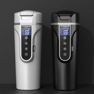 12V 24V Portable Car Heating Cup Stainless Steel Cup Warmer Car Water Kettle Coffee Mug LCD Display Temperature