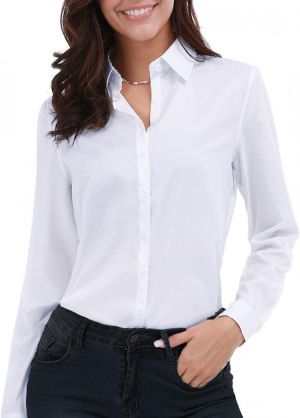 Gemolly Women's Basic Button Down Shirts Long Sleeve Plus Size Simple Stretch Formal Casual Shirt Blouse