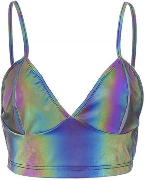 Giovacker Women's Reflective Crop Tops Festival Rave Outfits Girls Club Tank Vest