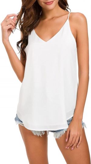 Evera B Women's V-Neck Chiffon Adjustable Spaghetti Strap Cami Top