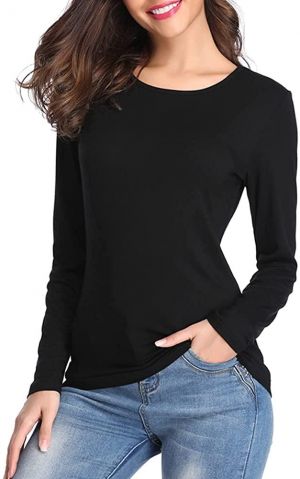 Fuinloth Women's Basic Long Sleeve T Shirts, Crewneck Slim Fit Spandex Tops, Plain Layer Underscrub Tees