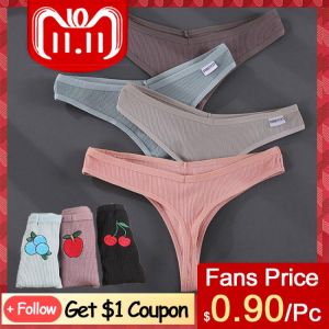 Women Fruit Embroidery Panties Cotton Sexy Thongs Female Low Rise G-string V Waist Briefs Underwear Girl M-XL Intimates Lingerie